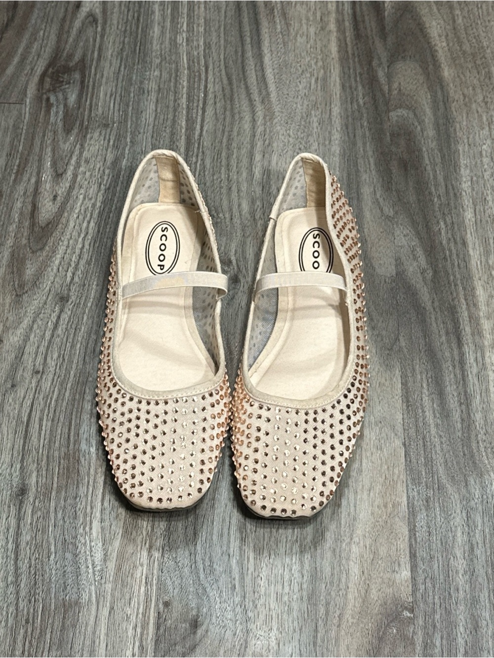 Scoop Embellished Mary Jane Flats in Light Beige